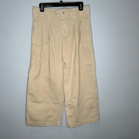 Maeve Anthropologie Culotte Wide Leg Cropped Pants Size 6 Beige High Waisted - Picture 1 of 9
